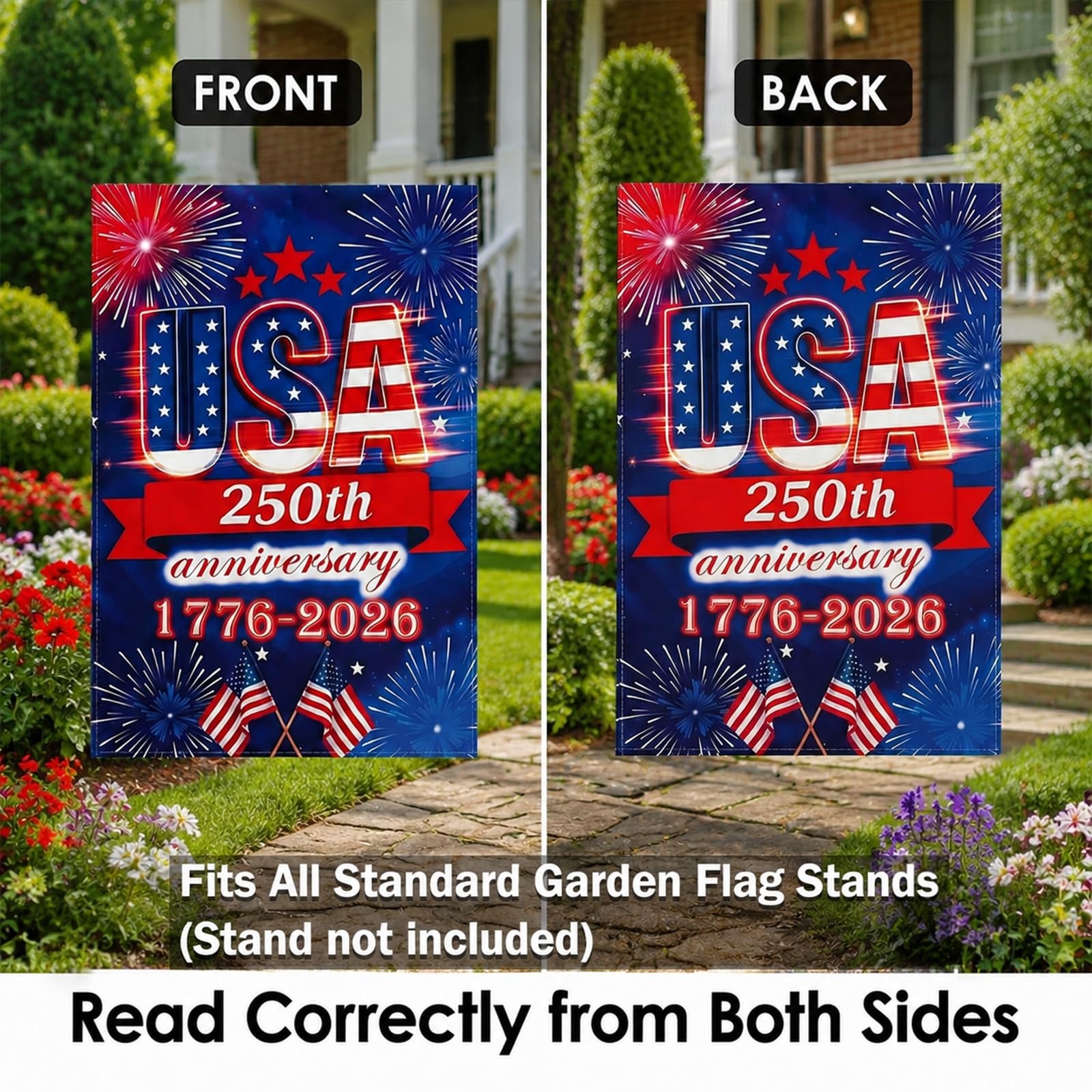 250 Anniversary USA Garden Flag – 250 Years of Freedom Double Sided 3-Ply Americ