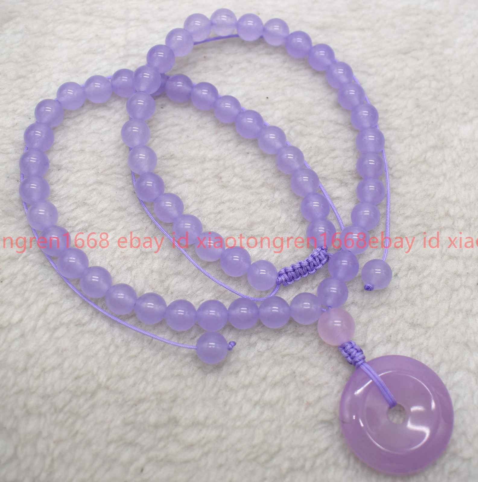 New 8/10/12mm Lavender /Red Jade Gems & 30mm Circle Donut Pendant Necklace 18in