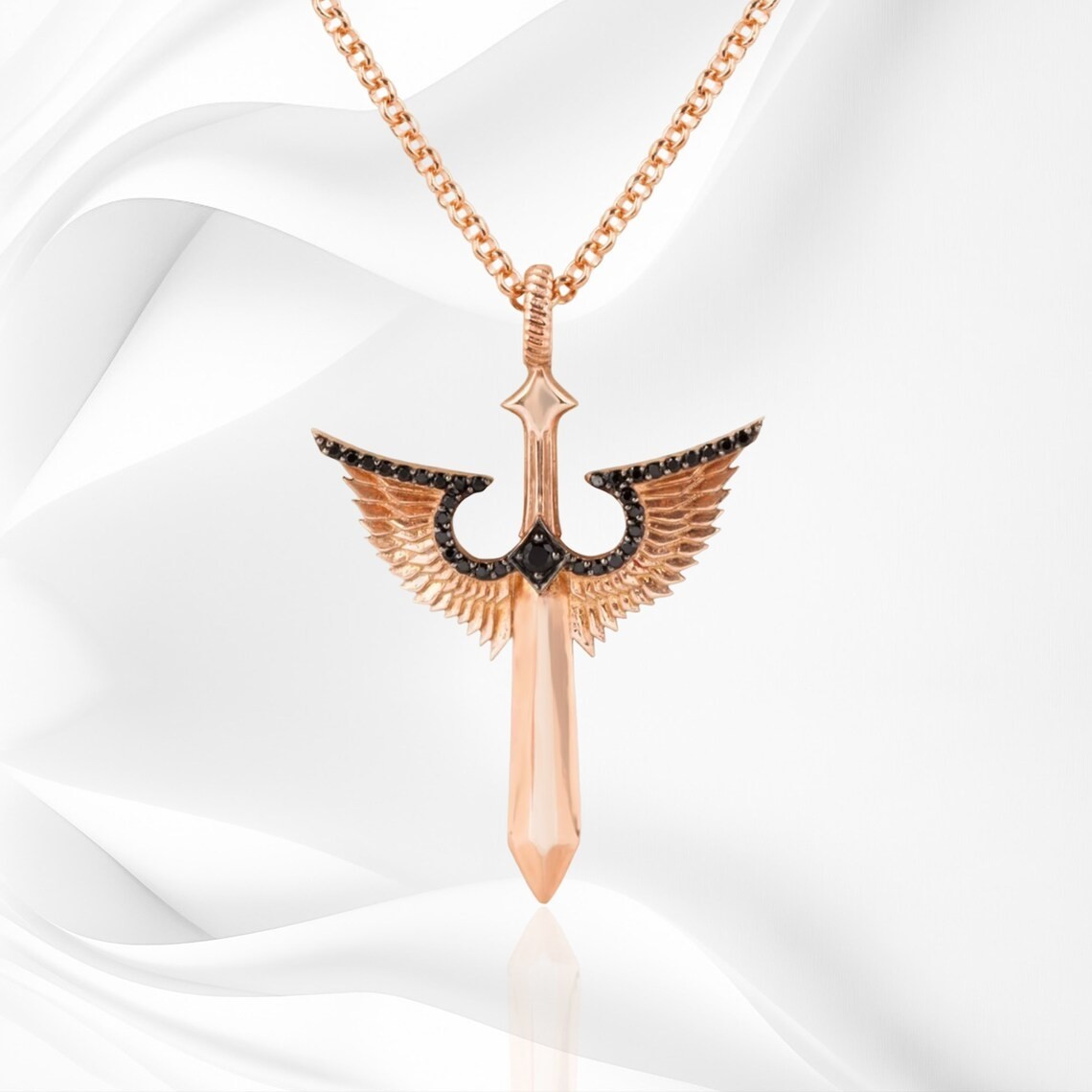 Angel Winged Sword Necklace 925 Sterling Silver Pendant Necklace Duty Free