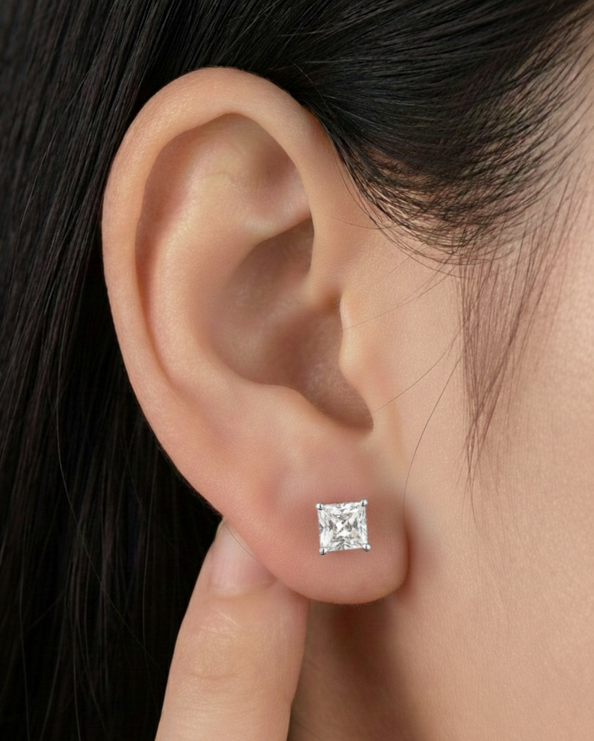 0.50Ct Princess Cut Lab Grown Diamond Stud Earring 10K 14K 18K & 925 Women Gift