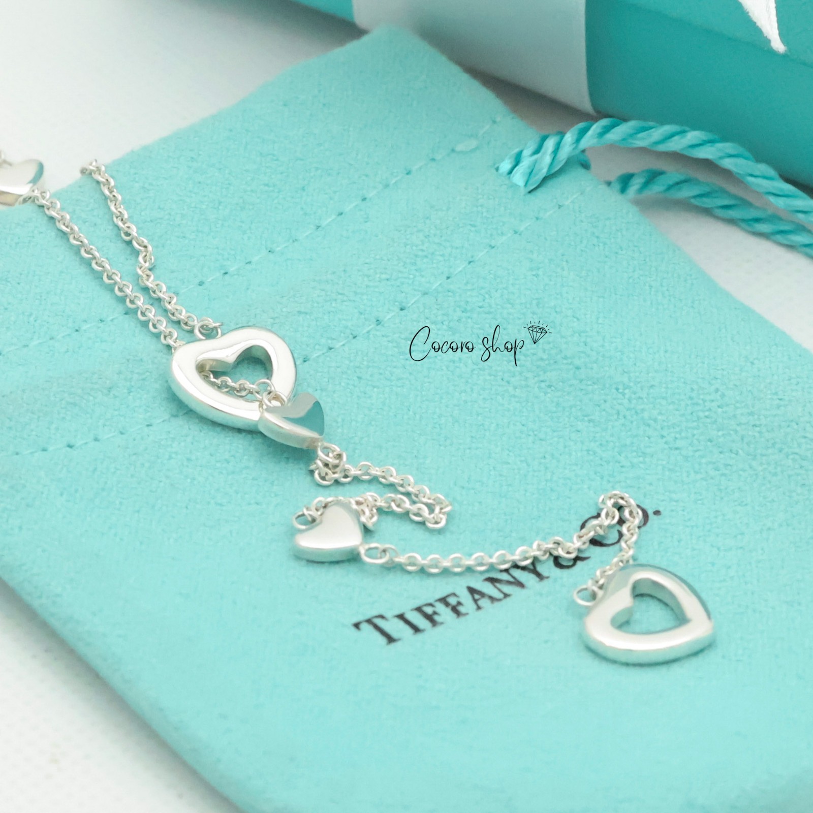 Authentic Tiffany & Co. Heart Link Lariat Pendant Necklace 19.6″ Silver w/Pouch