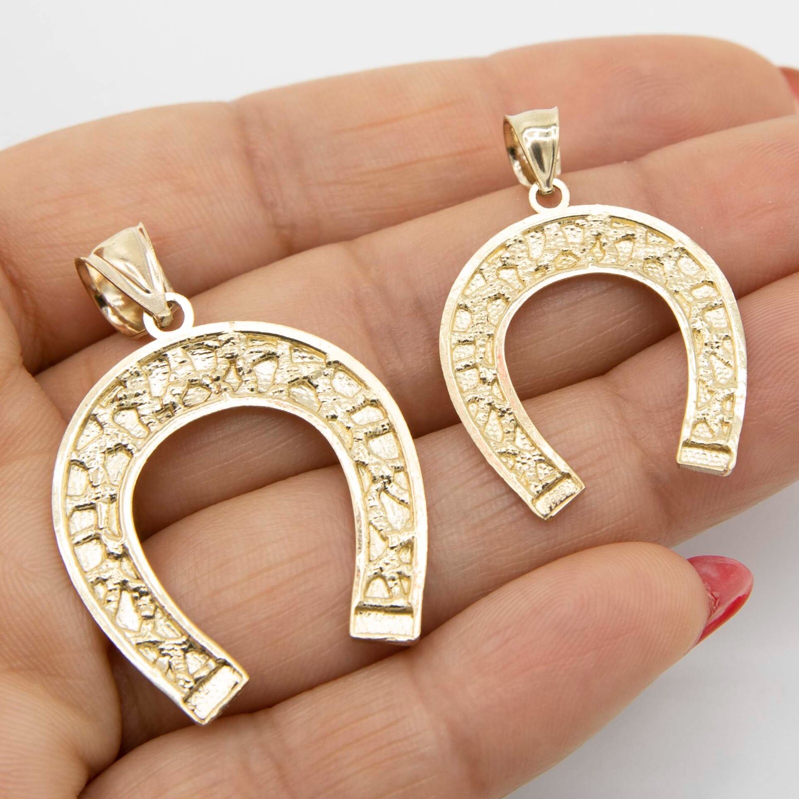 Nugget Style Horseshoe Pendant Real Solid 10K Yellow Gold – All Sizes