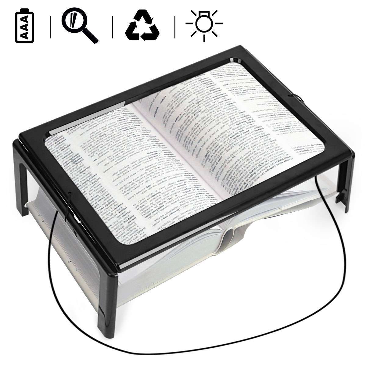 Hands-Free Magnifying Glass Large Full-Page Rectangular 3X Magnifier LED Lighted