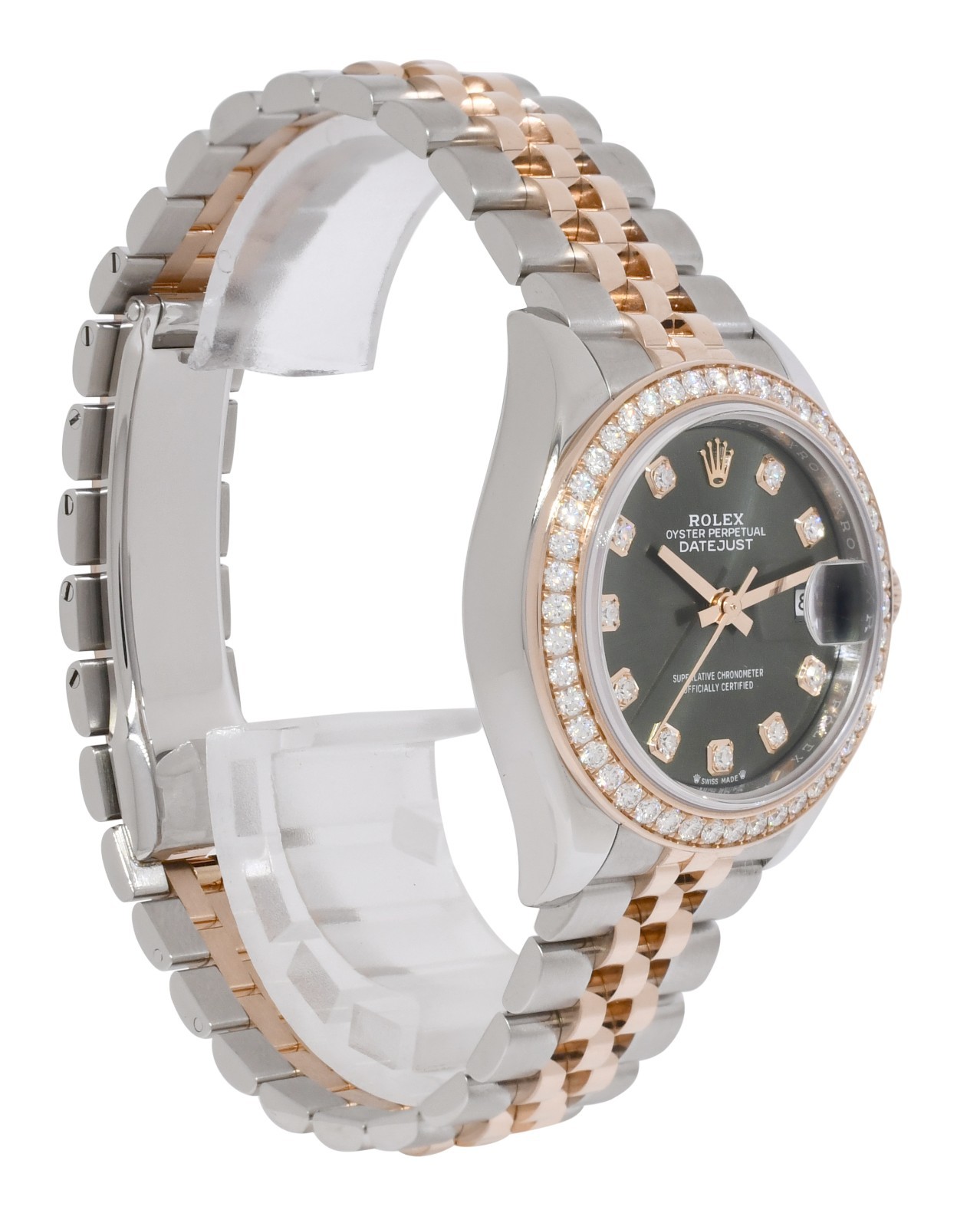 Rolex Datejust 28 Rose Gold/Steel Olive Green Diamond Watch +Card ’22 279381RBR