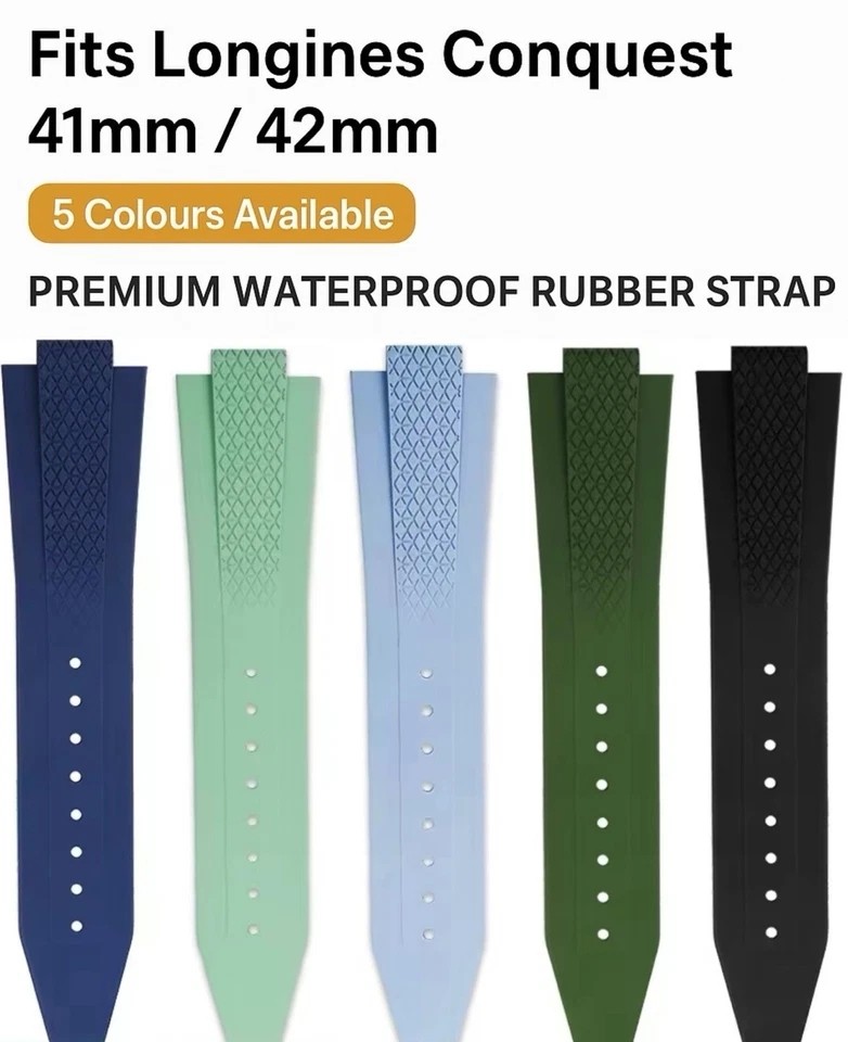 New 21mm 22mm FKM Rubber Strap for Longines Conquest L3.830 L3.835 41mm 42mm
