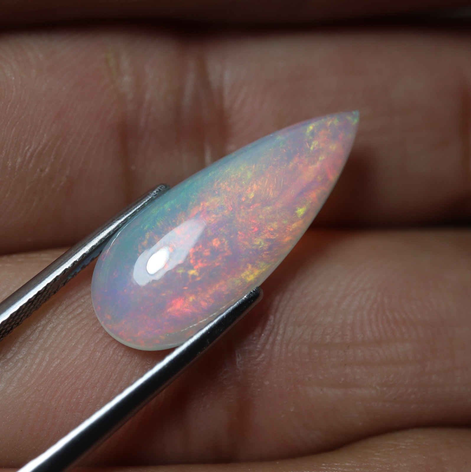 6.1 Cts Natural AAA Red Green Fire Ethiopian Opal Pear Cabochon 24.7x10x5.4 MM