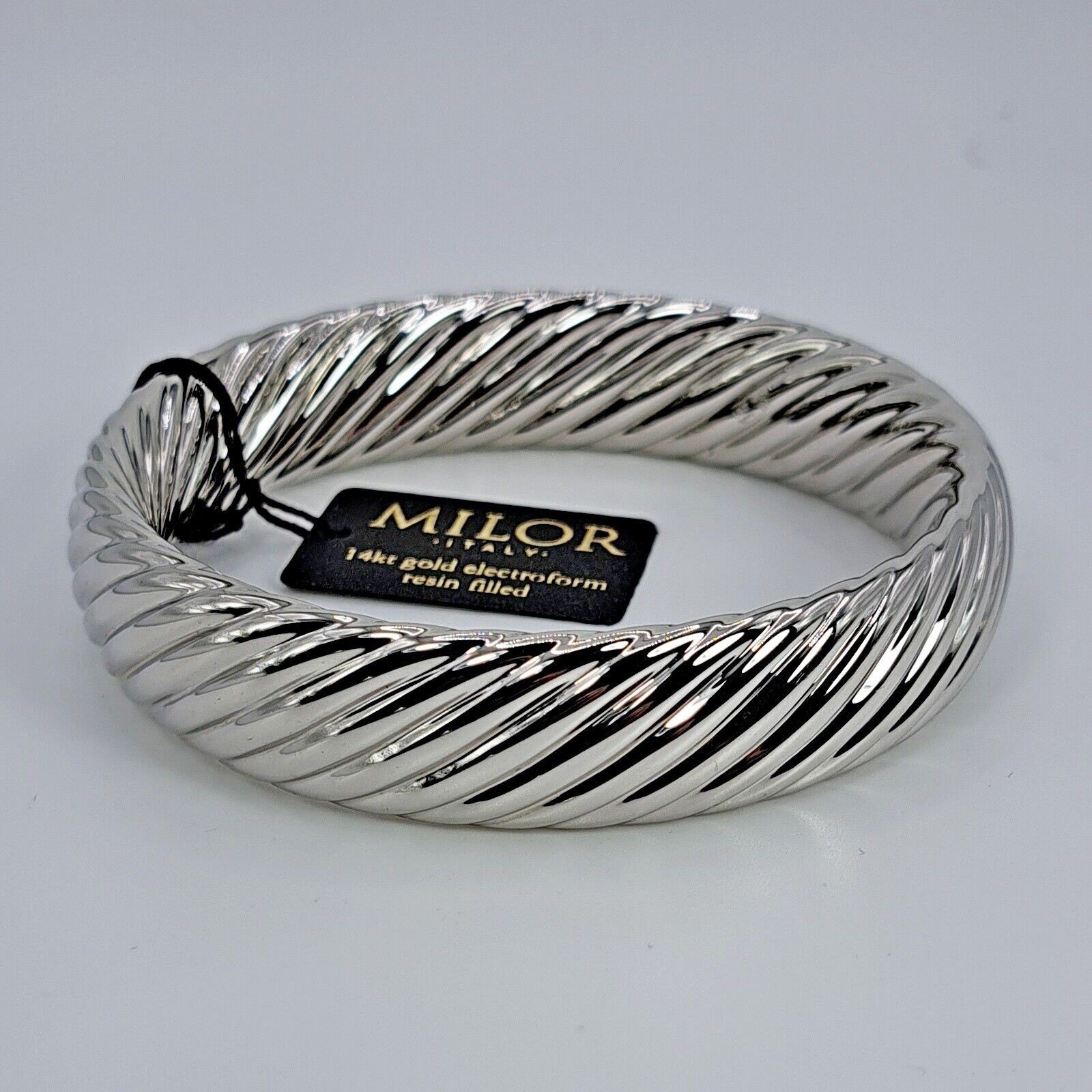 MILOR 14K White Gold Resin Core Torchon Twisted Bangle Bracelet Large 7.75″ NEW