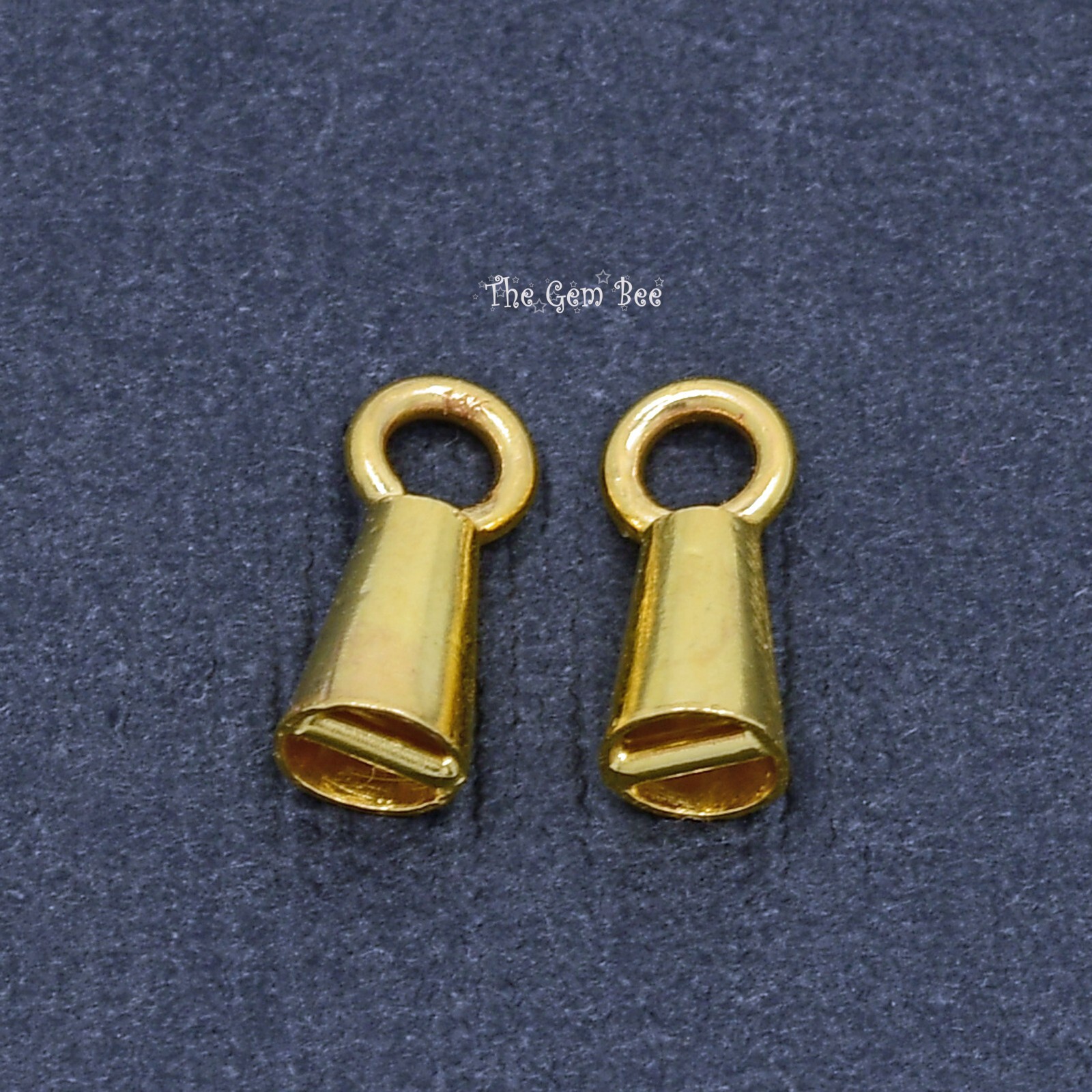 14K Solid Yellow Gold Crimp Hook Cone Cups Ends Findings With Bars Quantity: (2)