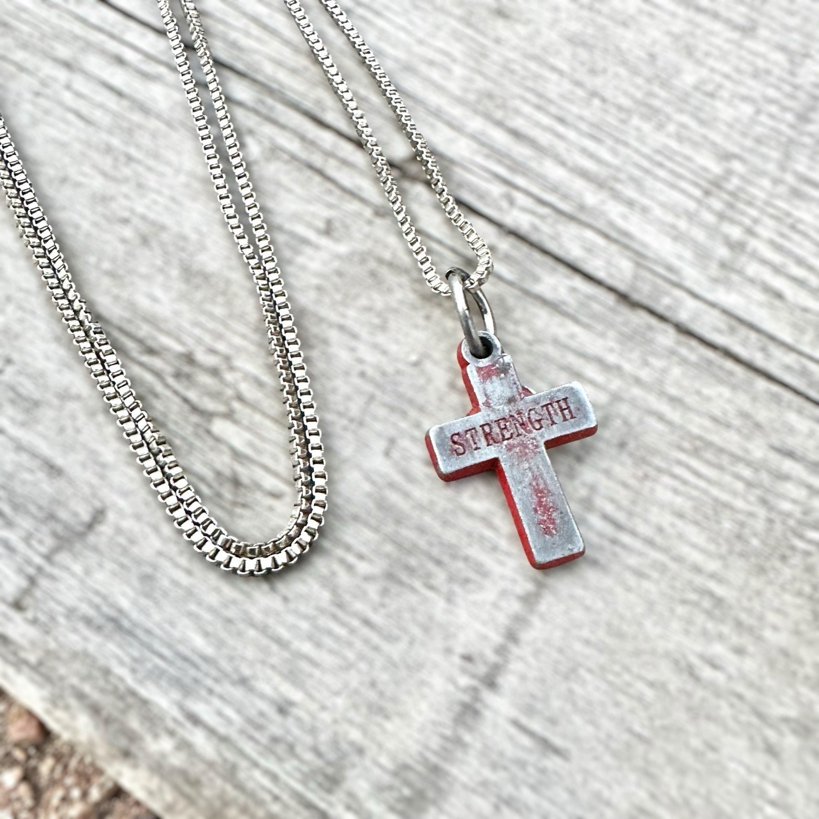 Grunge Cross Necklace Silver Tone Industrial Emo Goth Punk Distressed 18”