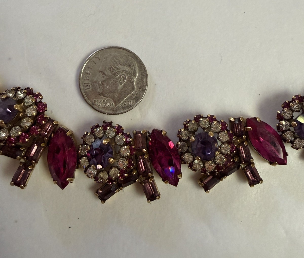 Vintage HOBE Signed Necklace Bracelet Clip On Earrings Multicolored Crystals Set