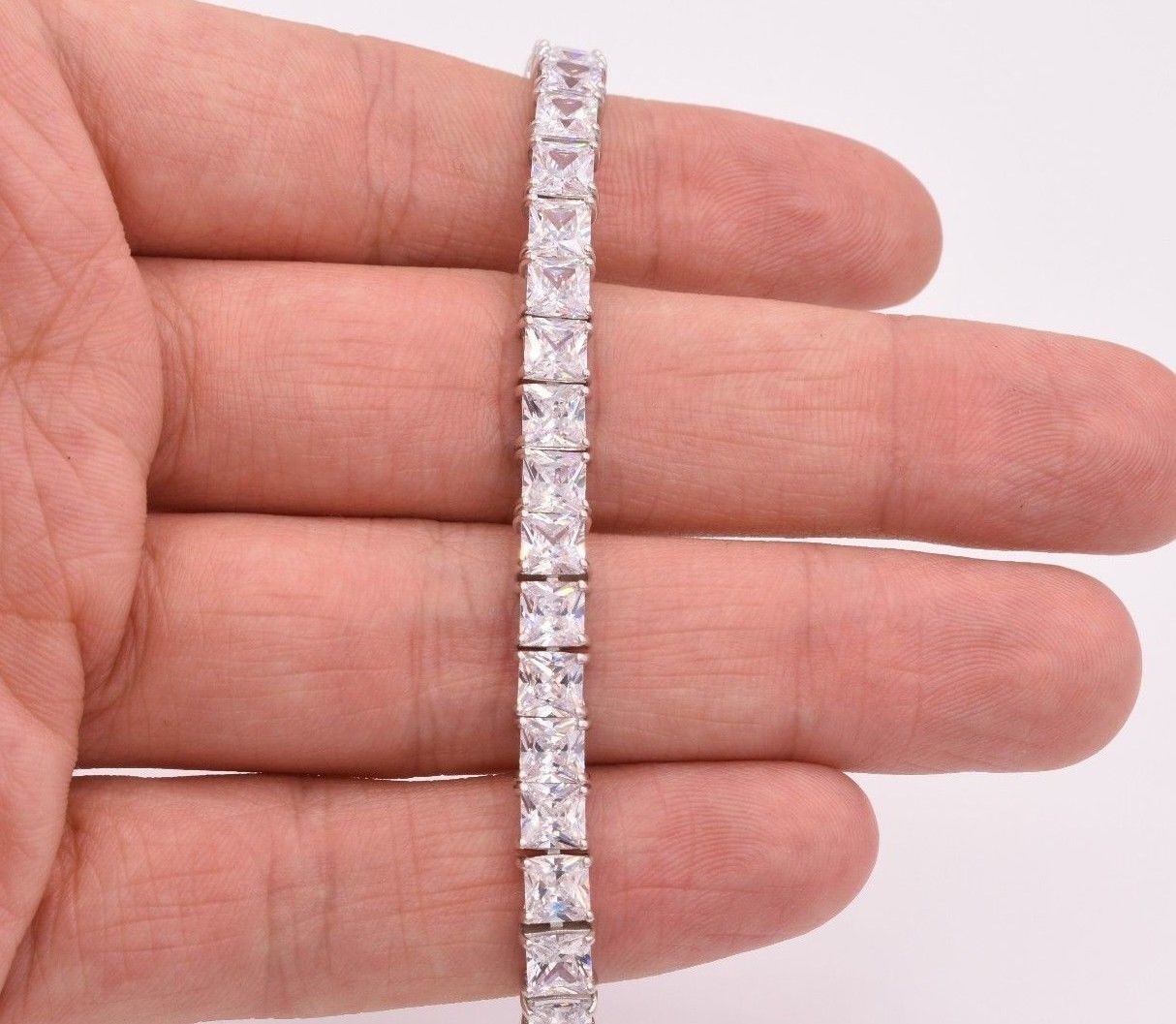 Princess Cut Clear CZ Tennis Bracelet Real 925 Sterling Silver 35TCW