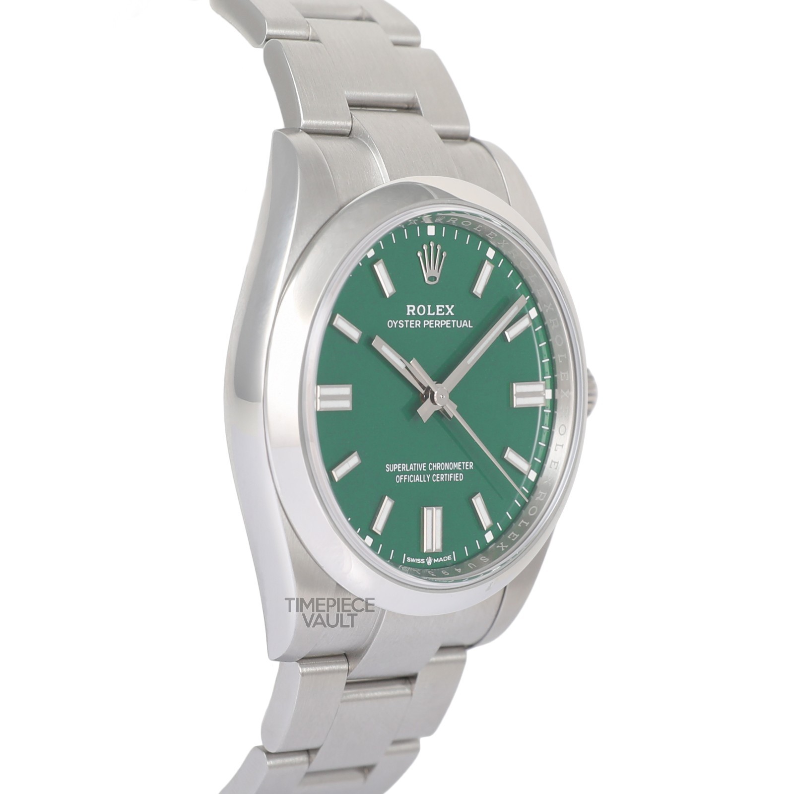 Rolex Men Oyster Perpetual 124300 Steel 41mm Watch Green Stick Index Dial B&P