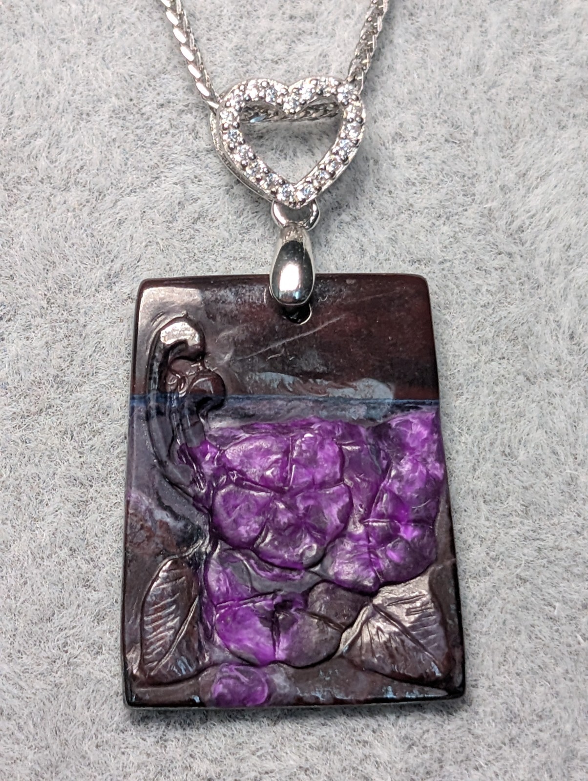 Sugilite Pendant Hand Carved Genuine with Sterling Silver Chain #7