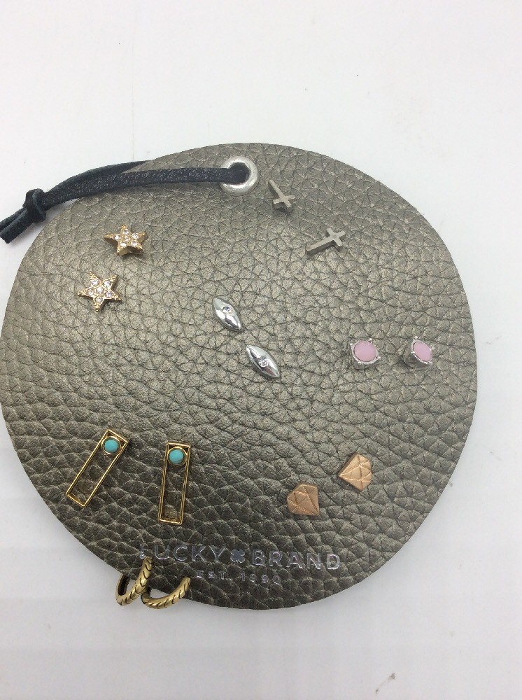 $45 Lucky Brand 7 Pair Earring Stud Boho Star Cross Turquoise KITCHEN SINK 370b