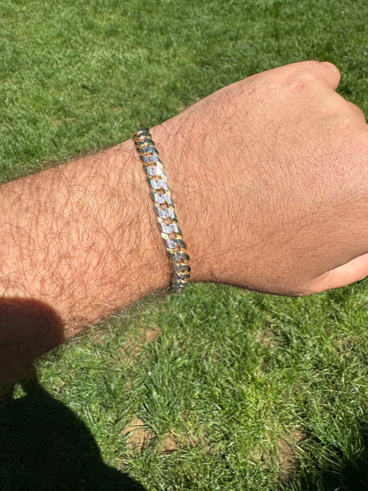 Solid 925 Sterling Silver 14k Gold Plated Cut Flat Miami Cuban Hip Hop Bracelet