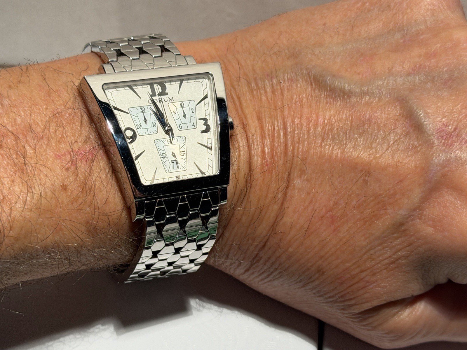 Men’s Corum Trapeze Chronograph 196.404.20 Steel Bracelet Silver Dial