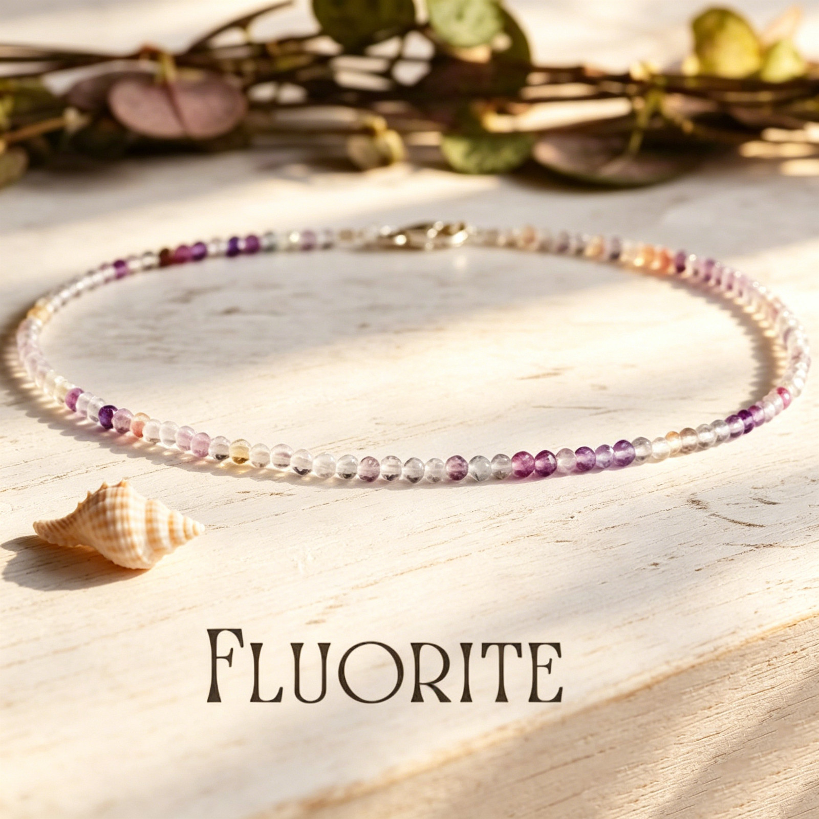 Rainbow Fluorite Adjustable Anklet Multicolor Healing Foot Jewelry