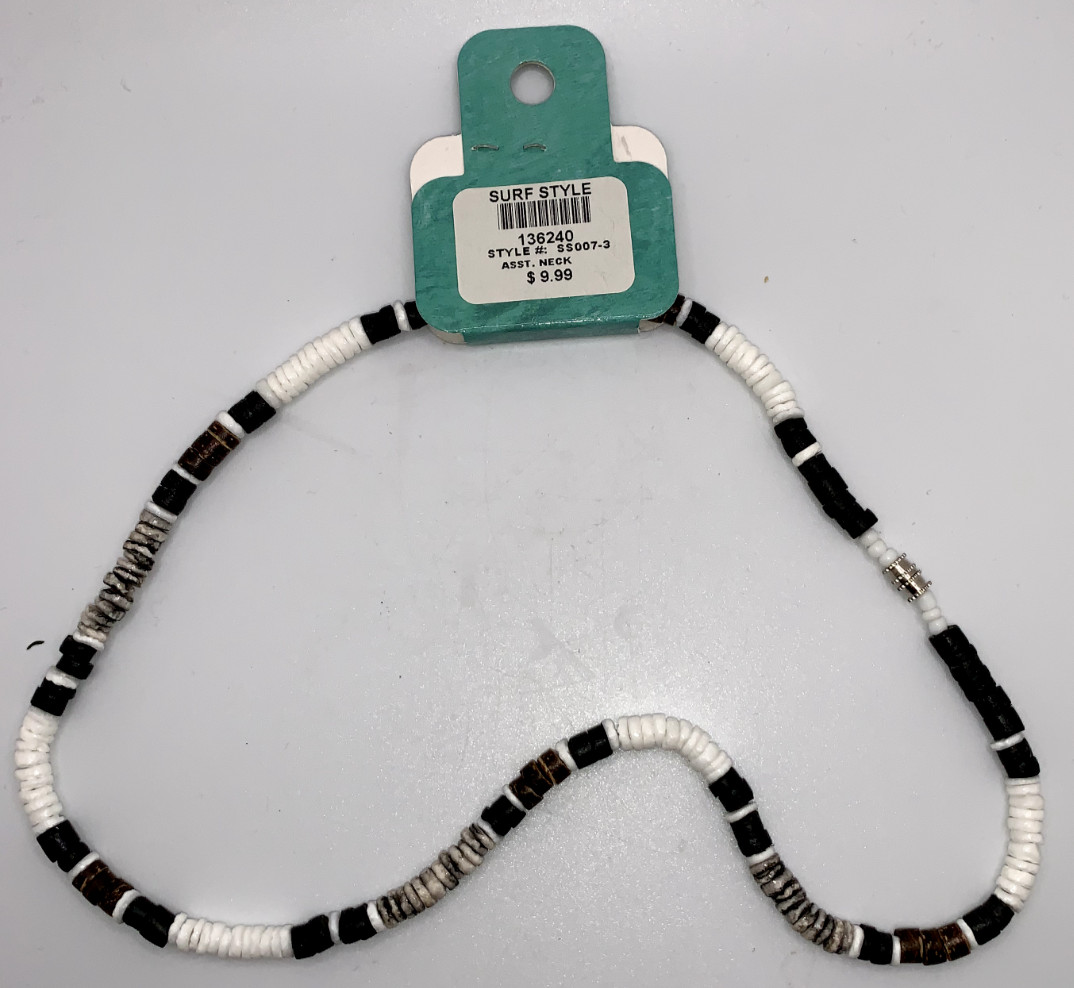 Surf Style Necklace Black/Gray/White Beads Adjustable 18″ 136240 BOGO!