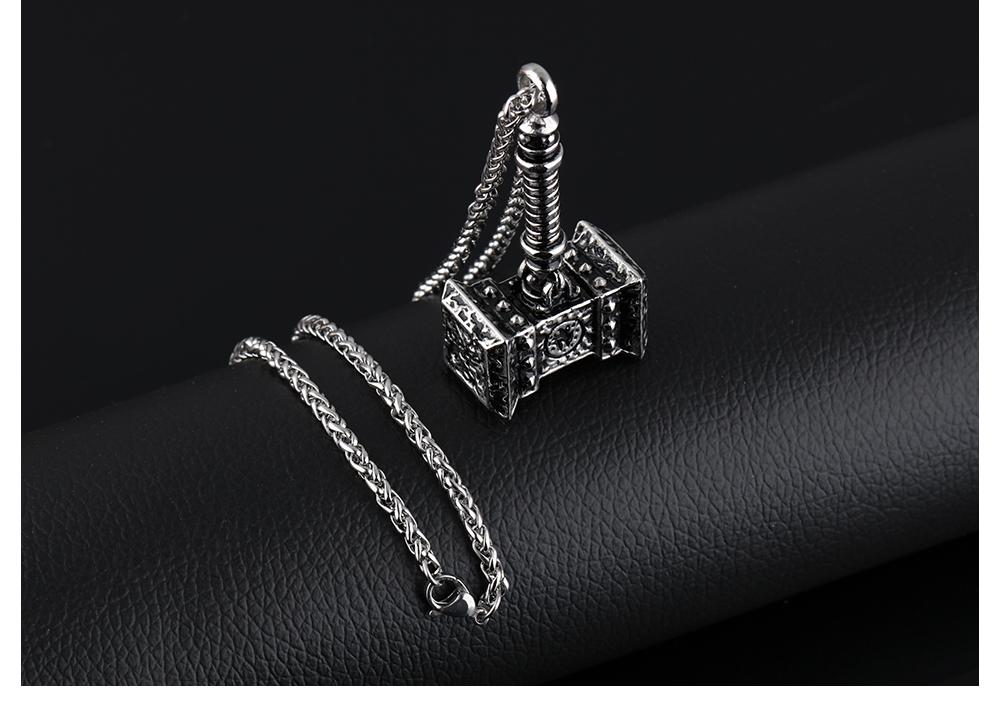 Punk Mens Jewelry Pure Stainless Steel Thor’s Hammer Pendant Necklace 3mm 24”
