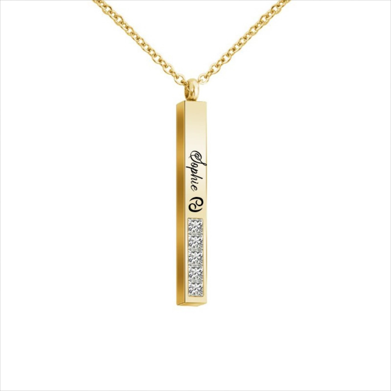 Personalized Vertical Crystal Bar Necklace, Custom Engraved 3D Name Necklace