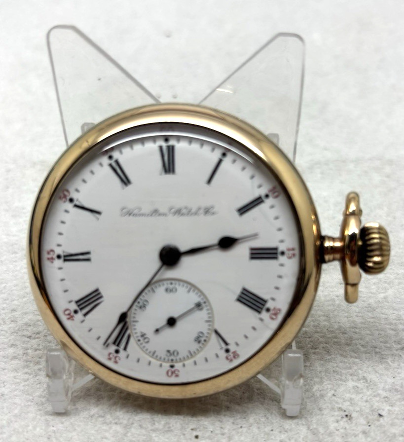 HAMILTON POCKET WATCH, 16S, 17J, GRADE 975, VTG 1909, GF CASE, SERVICED
