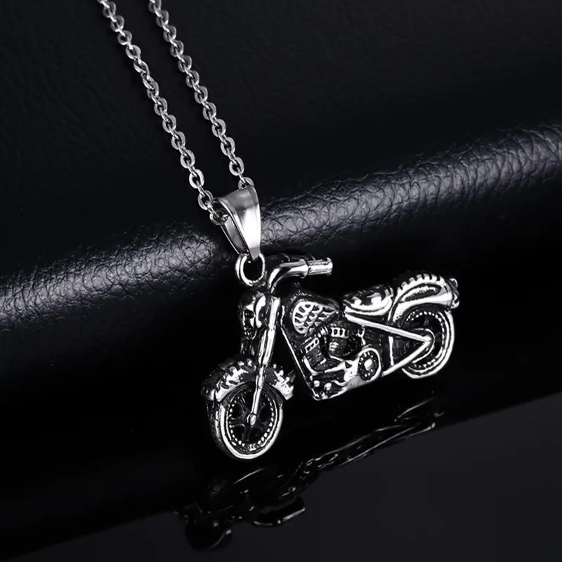 Men Hip Hop Jewelry Punk Stainless Steel Motorcycle Pendant Necklace Box Chain