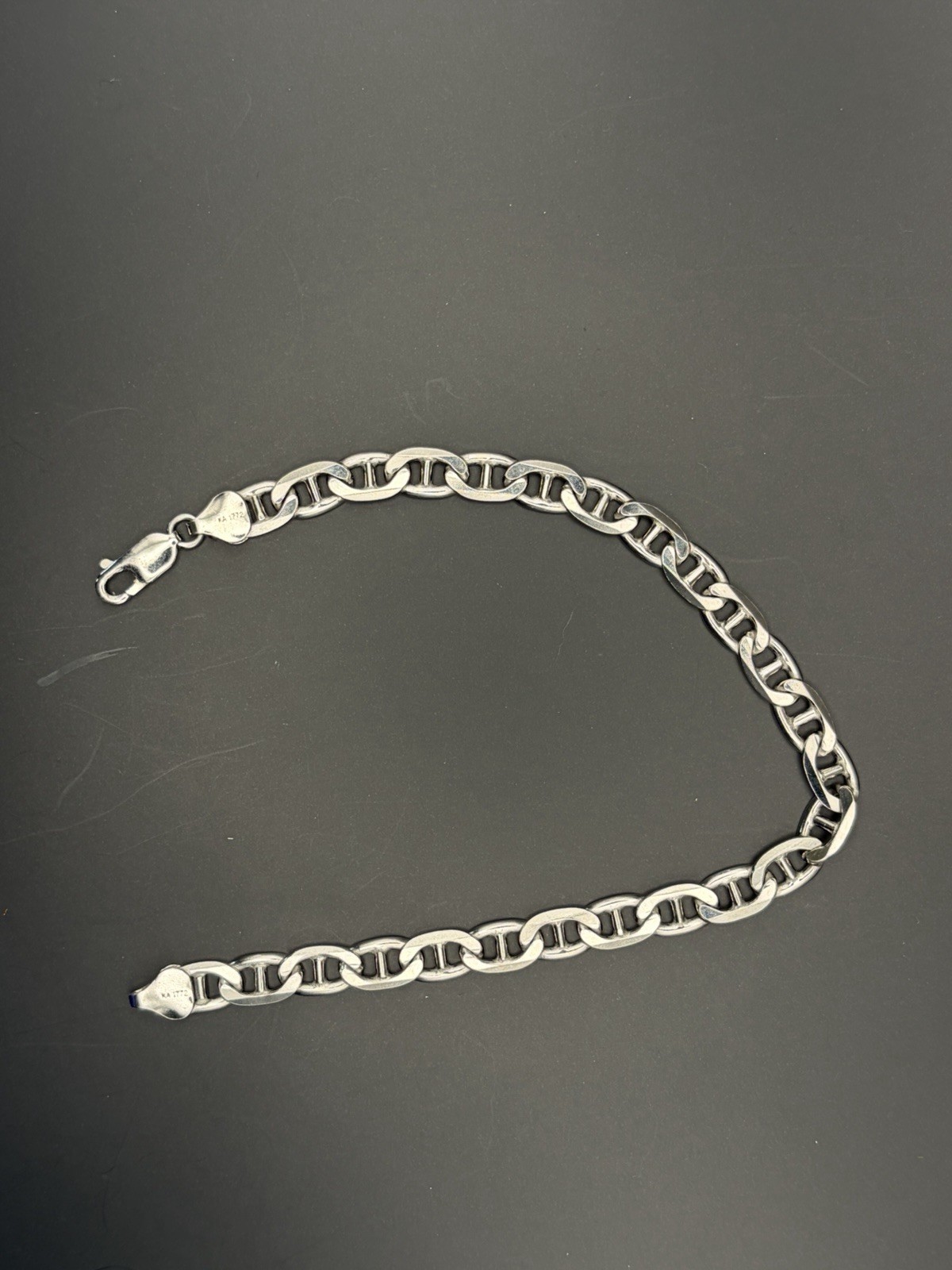 925 Sterling Silver Figaro Chain Bracelet w/ Lobster Clasp Italy Signed KA 1772