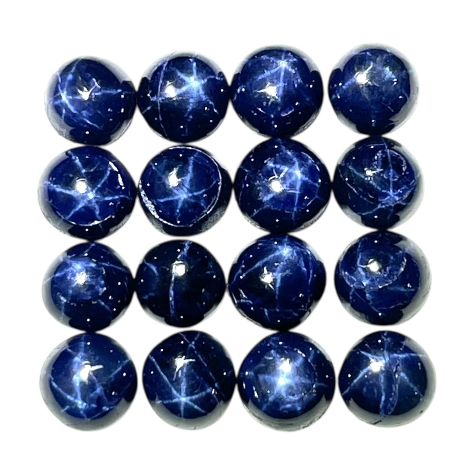 16 Pcs Natural Star Blue Sapphire 4mm Round Loose Cabochon Gemstones Lot