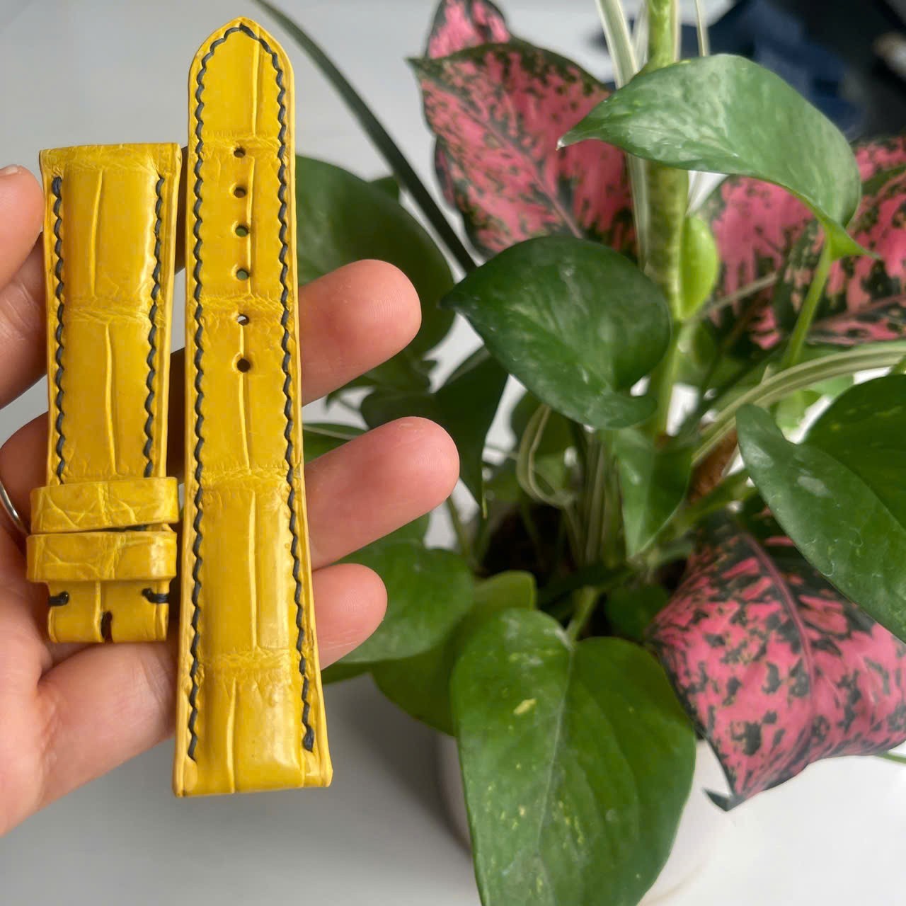 Yellow 20mm/18mm 100% Genuine Exotic Leather Skin Watch Strap Band-Handmade