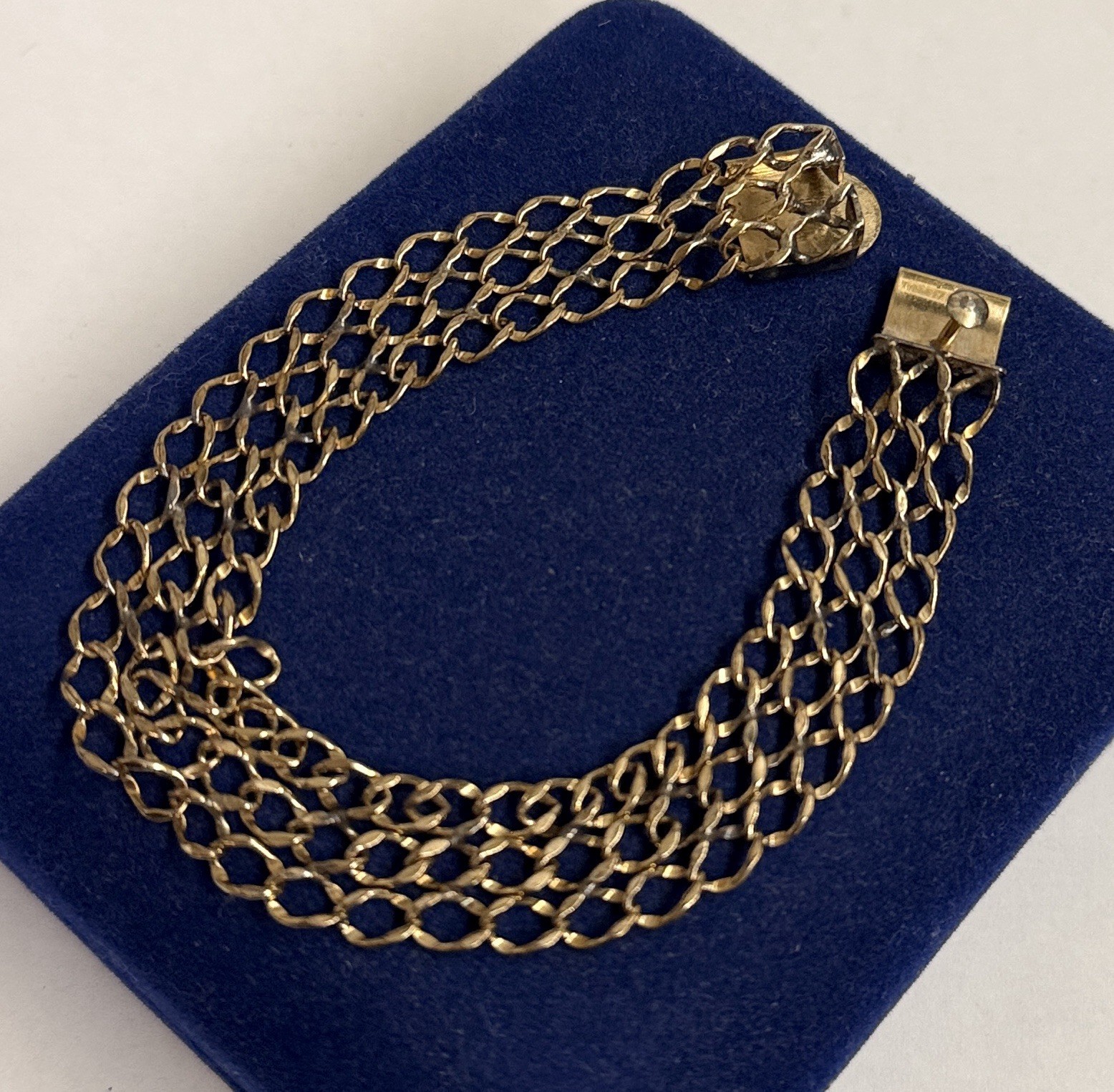 9.6g Patina Wrap 12k Gold Filled Cuban Tri Link Bracelet 7.3” Gf Vtg 12.3mm