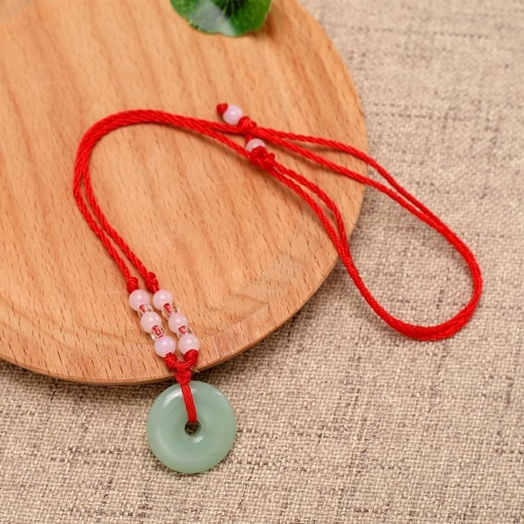 Luck-Infused Green Jade Buddha Amulet Necklace with Durable Red String – 16-26in