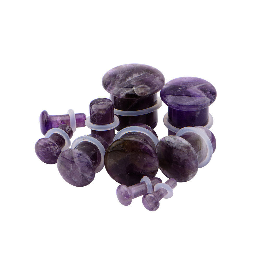 Pair of Single Flare Amethyst Stone Plugs gauges organic Size 8ga to 1 Inch E615
