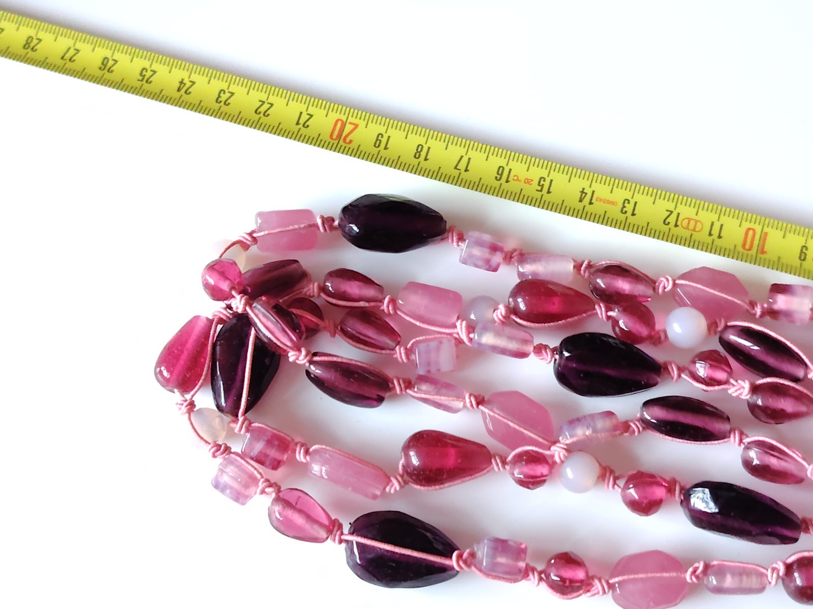 Pink Material Glass Bead Necklace Multi strand Mixed Shape Layering Toggle Clasp