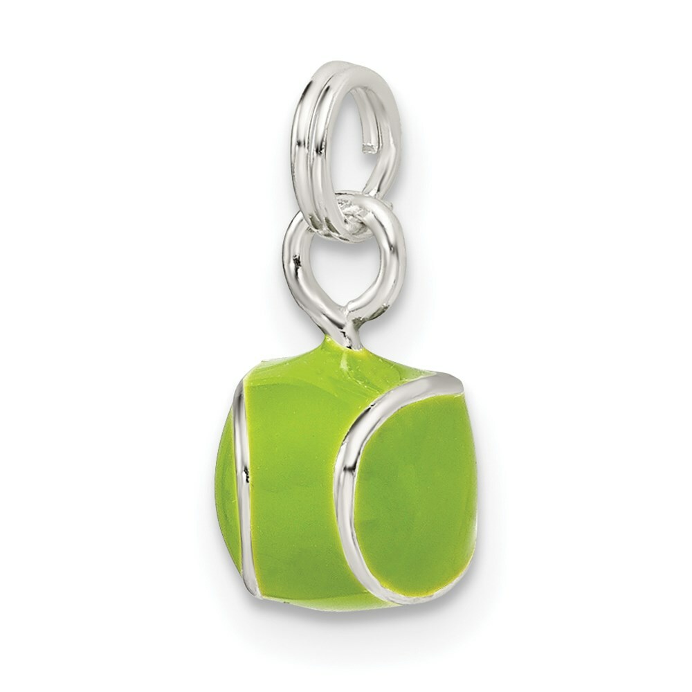 Sterling Silver 925 Green Enameled Tennis Ball Charm Pendant 0.59 Inch