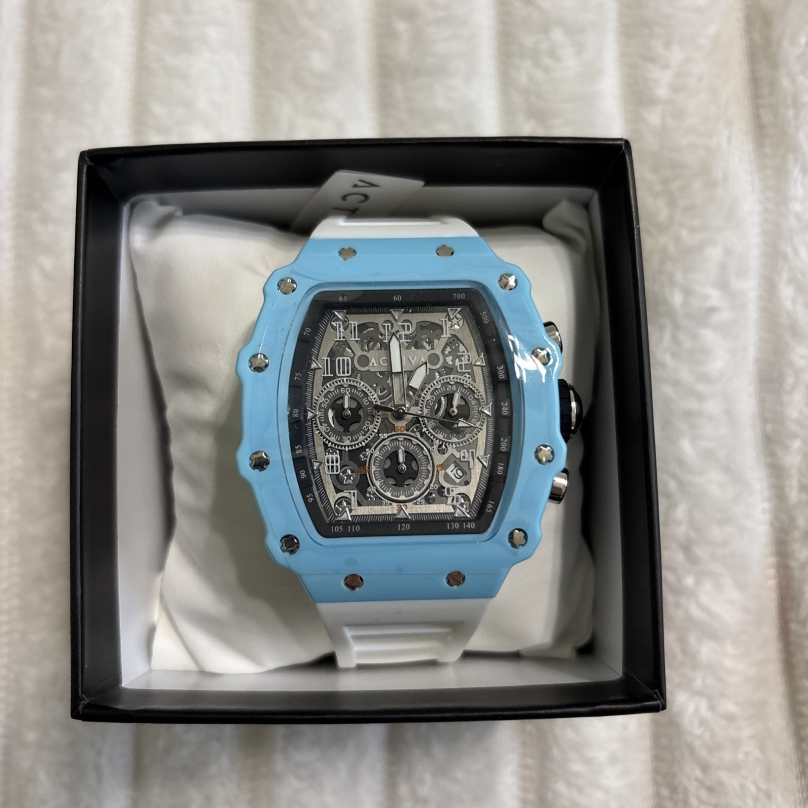 Activa Fury X Invicta Silver Skeleton Dial 44mm Blue Case White Band ACW2305-016