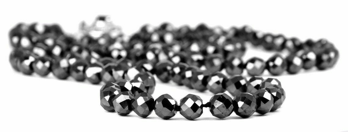 8 mm Certified Black Diamond Faceted Beads Necklace Length 22 inches !Ideal Gift