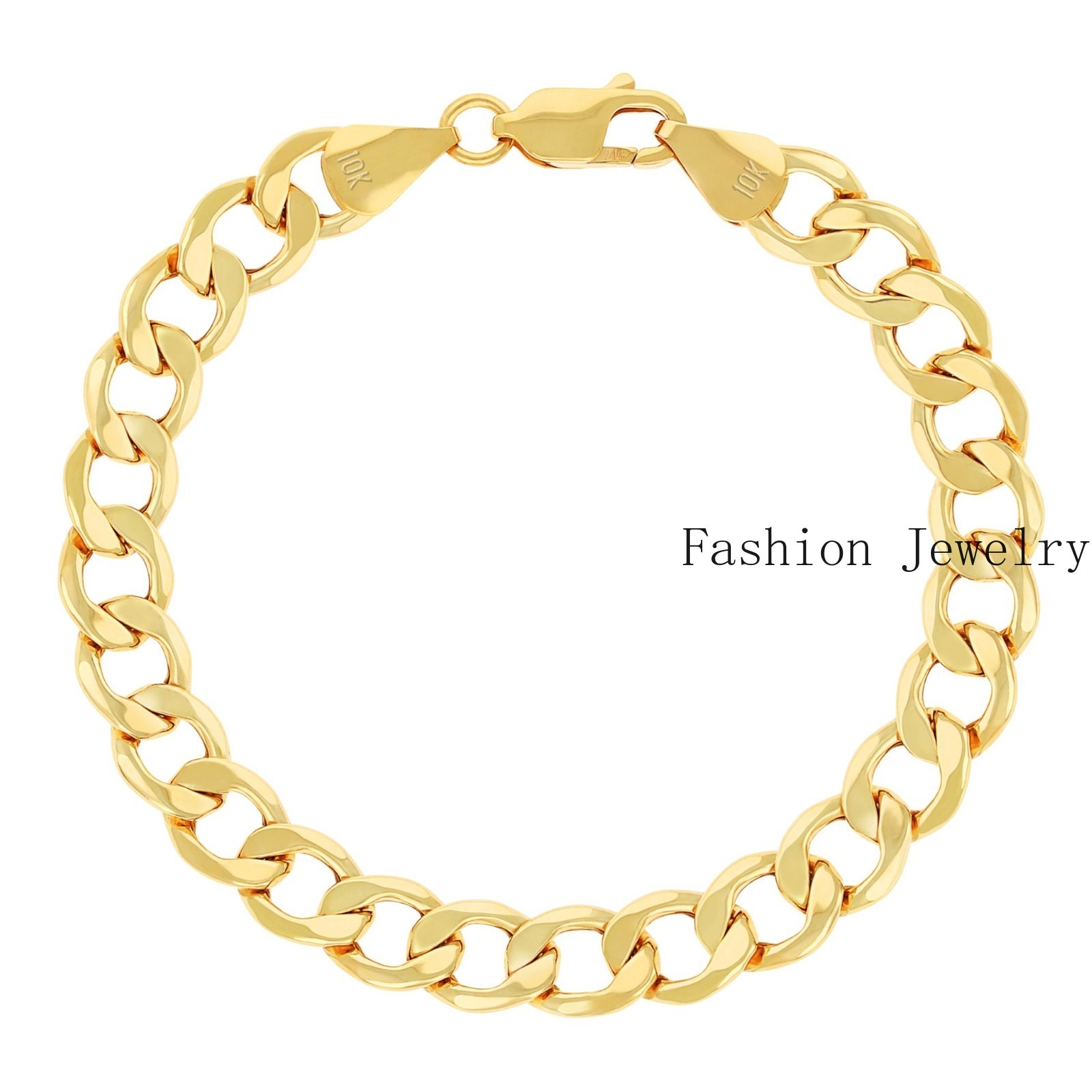 10K Yellow Gold 2.5mm-7.5mm Cuban Curb Link Chain Bracelet Men Womens 7″ 8″ 9″
