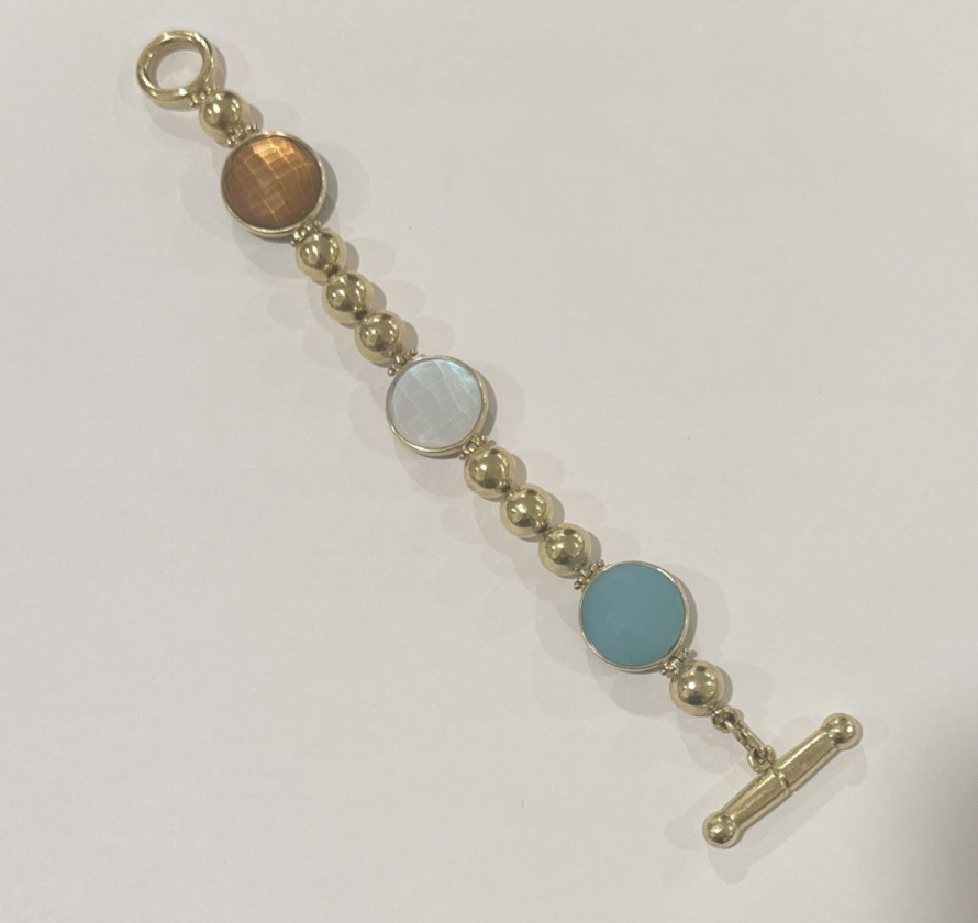 Vintage Steve Vaubel Signed Gold Plated Bracelet W/Gems – Estate Jewelry – 9”