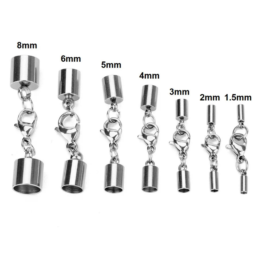 End Cap Clasps Stainless Steel Leather Cord Bracelet Necklace Connectors 5PCS