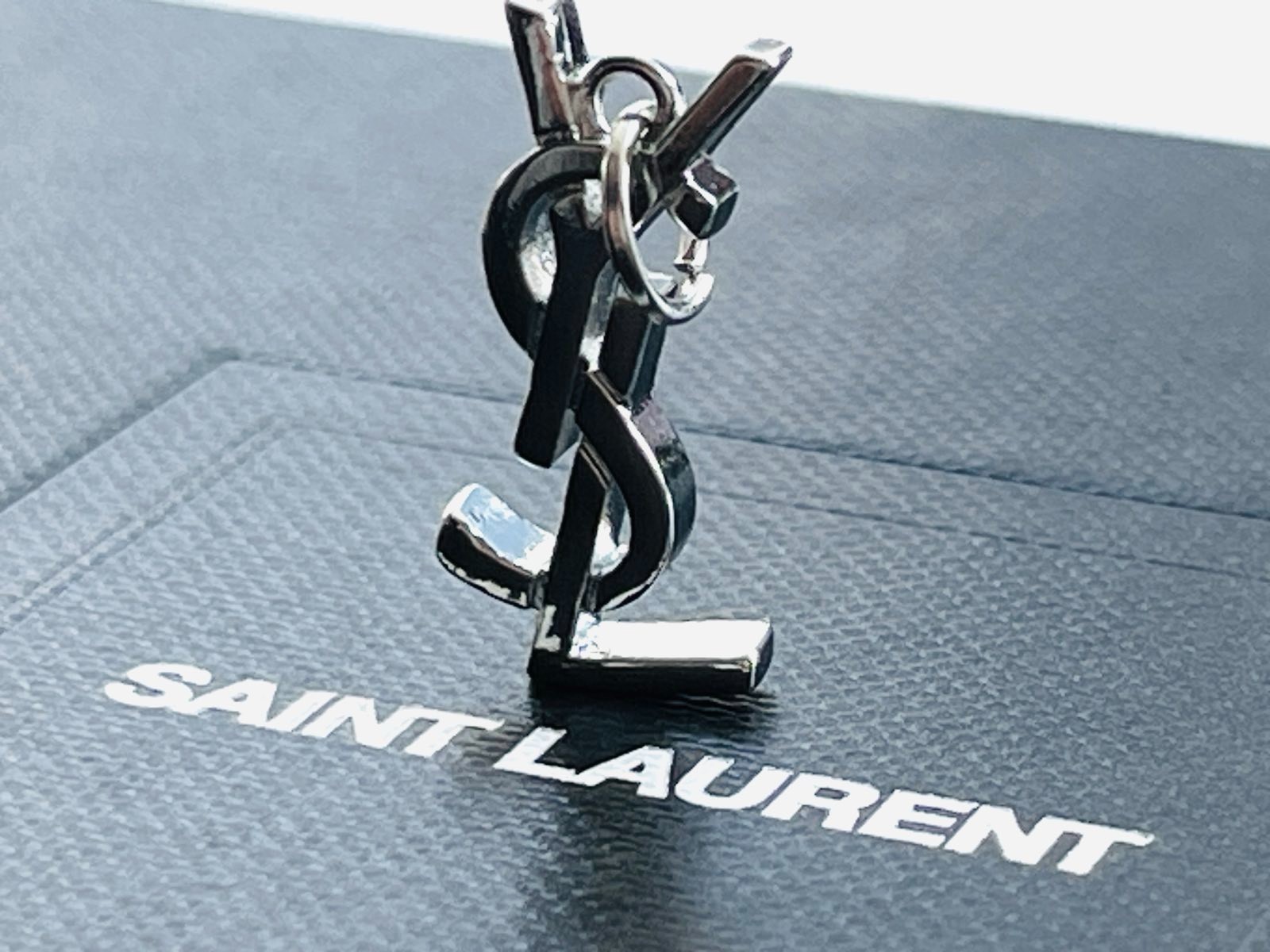 YSL charm pendant stamped zipper pull silver