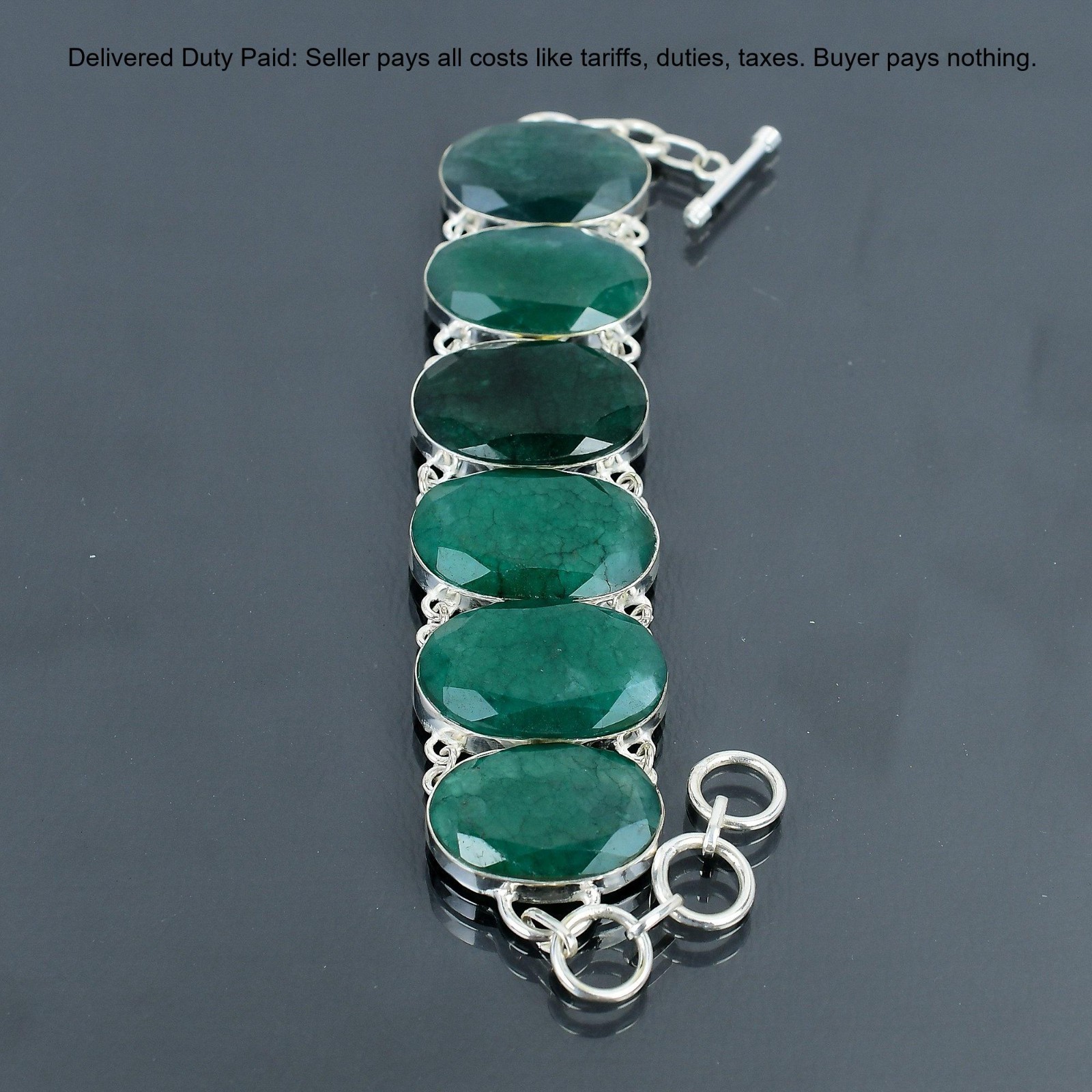 925 Sterling Silver Oval Zambian Emrald Gemstone Handcrafted Wife Chain Bracelet