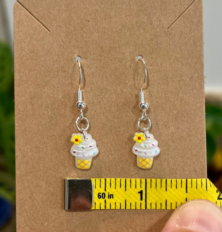 Sterling Silver Plated Ice Cream Cone Dessert Cute Kawaii Handmade Earrings