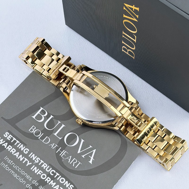 Bulova Men’s Classic 97D108 Diamond Black Dial Gold Bracelet Quartz Watch 40mm