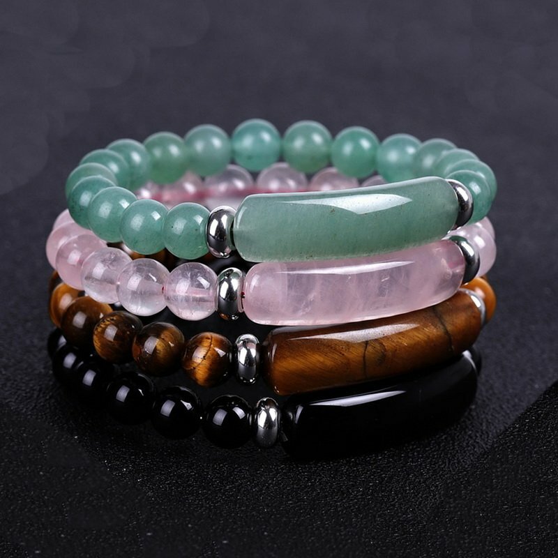 Natural Stone Tiger Eye Beaded Bracelet Elasticity Bangle Elegant Women Jewelry