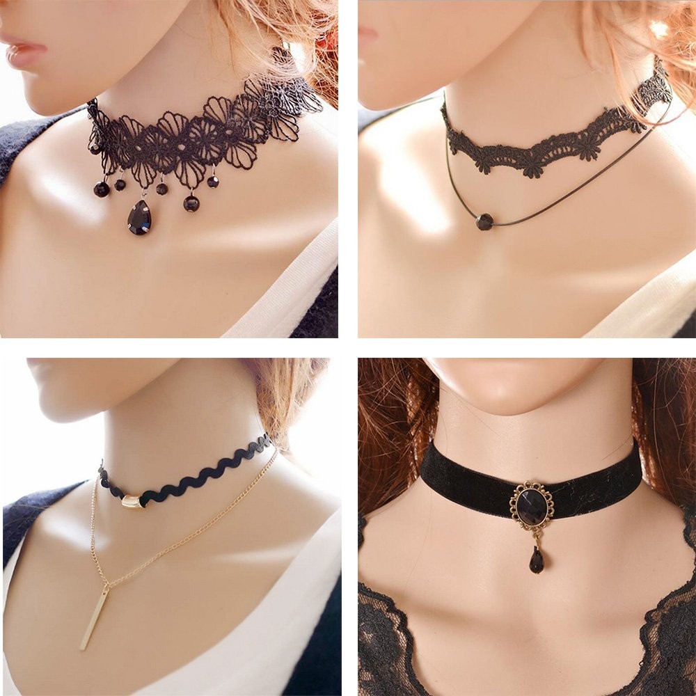 Trasfit 10 Pieces Lace Choker Necklace for Women Girls, Black Classic Velvet …