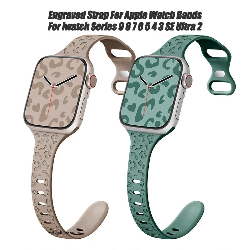 Engraved Strap For Apple Watch Bands 40mm 44mm 41mm 45mm 49mm 38mm Silicone Slim