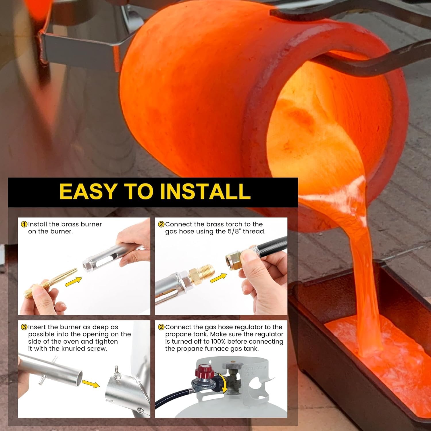 6KG Propane Metal Melting Furnace Kit Gold Silver Copper Aluminum Casting Forge