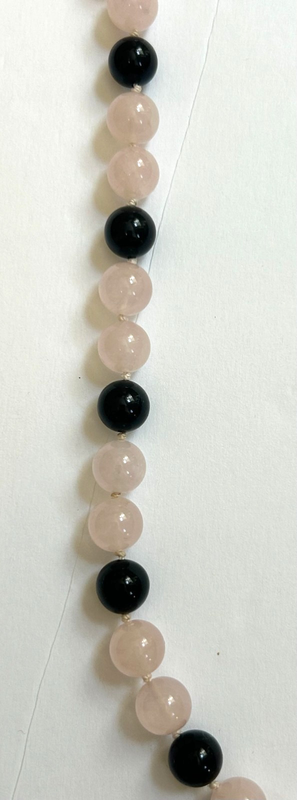 Vintage Rose Quartz Black Onyx Beaded Necklace With 14K Gold Clasp 30″ In Length
