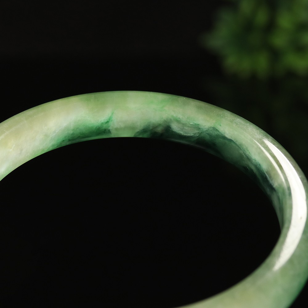 61mm White Emerald Green Jadeite Jade Bangle Bracelet Burma Jade Bangle A-13957