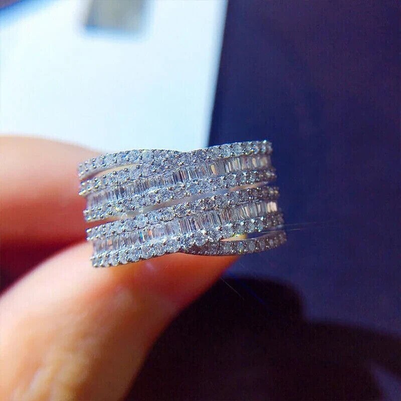 4.20Ct Lab Created Diamond Baguette Eternity Wedding Band 14K White Gold Plated